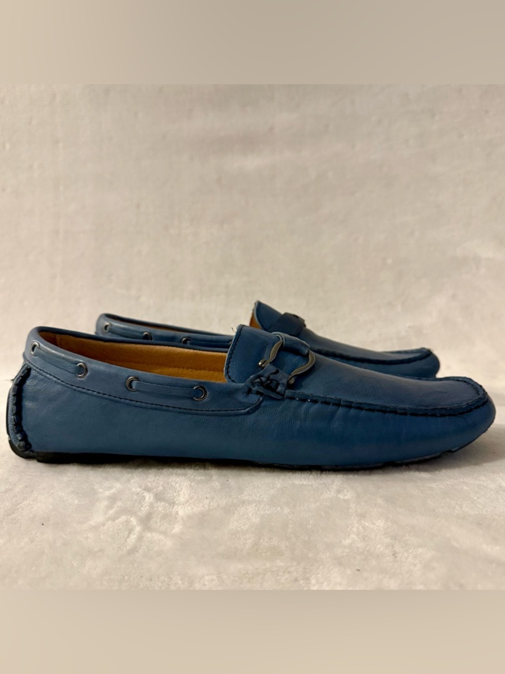 Bacco Bucci Studio Palm Beach Blue Leather Driving Loafers - Picture 4 of 14